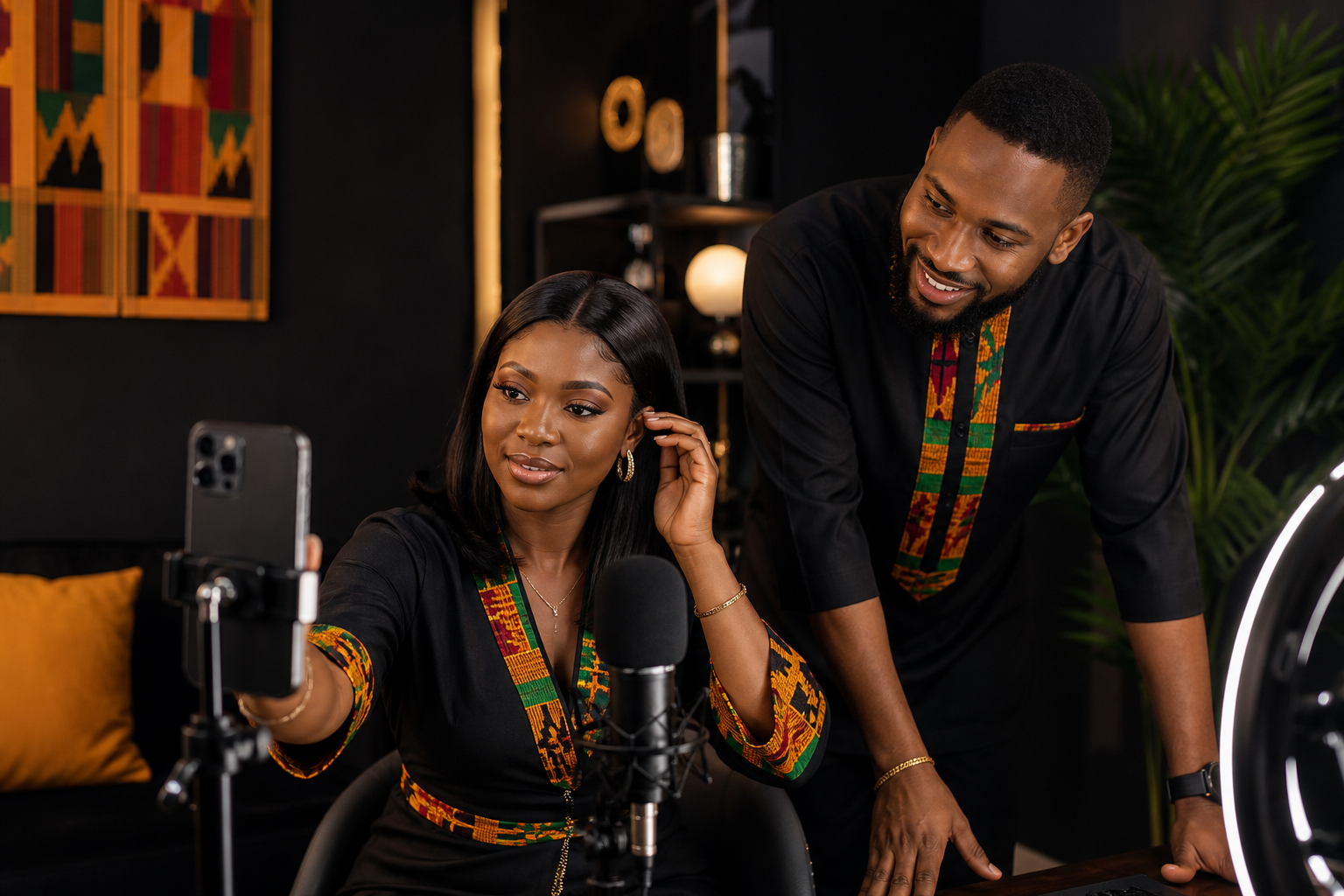 Ghana host preparing a live-room setup
